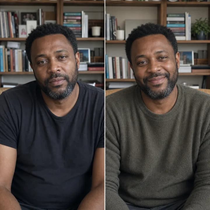 Olu A., before and after